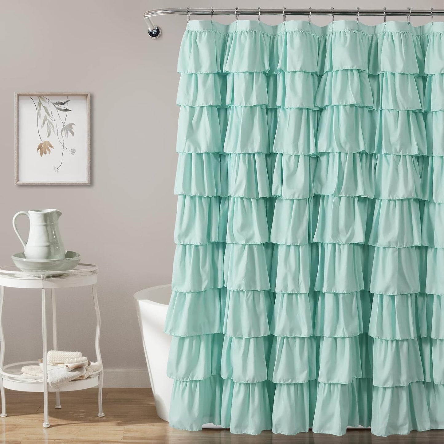 Lush Decor Ruffle Shower Curtain | Floral Textured Vintage Chic Farmhouse Style Design, Ivory, 72" X 72"