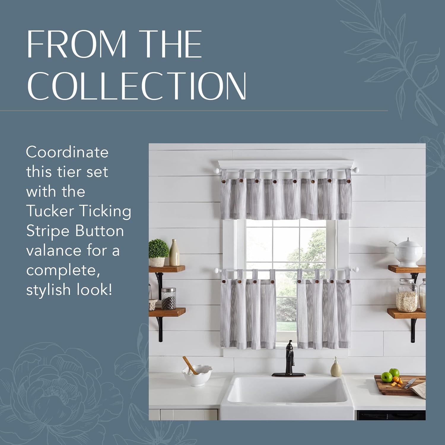 Elrene Home Fashions Tucker Ticking Stripe Window Valance for Kitchen or Bathroom, 60" X 15", 1 Valance, Linen