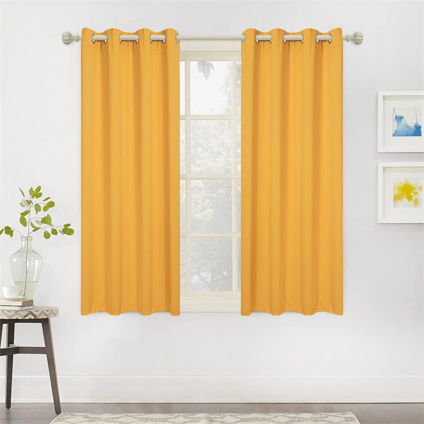 MYSKY HOME Black Curtains for Bedroom 90 Inch Long Blackout Curtains for Living Room 2 Panels Thermal Insulated Grommet Room Darkening Curtains Privacy Protect Window Drapes, 52 X 90 Inches, Black  MYSKY HOME Yellow 52W X 63L 