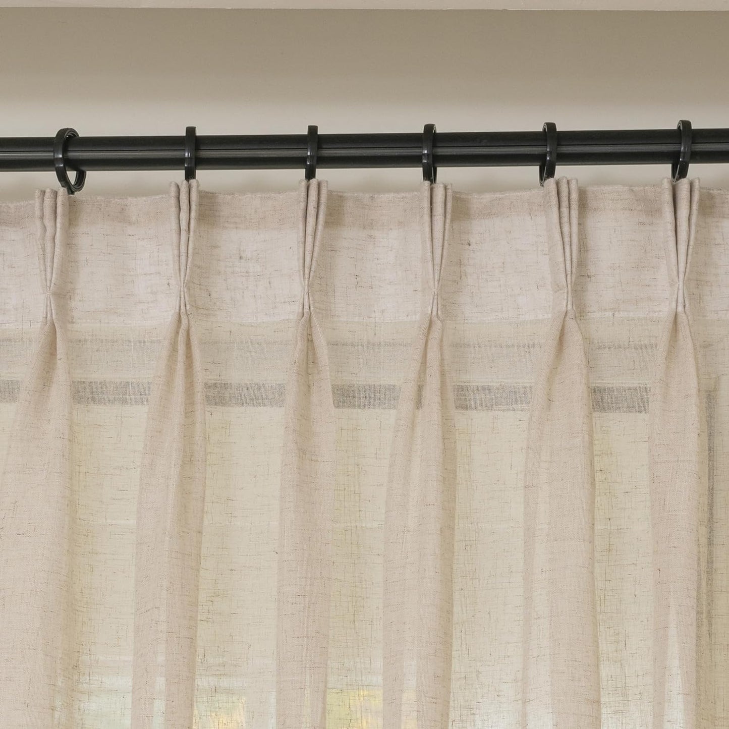 Faux Linen like Triple Pinch Pleated French Pleats 54 Inches Long Sheer Curtains Window Treatment Voile Fabric Drapes Living Room Kitchen (Linen Colour, 36W X 54L (2 Panels))  SL Linen Colour 60W X 84L (2 Panels) 