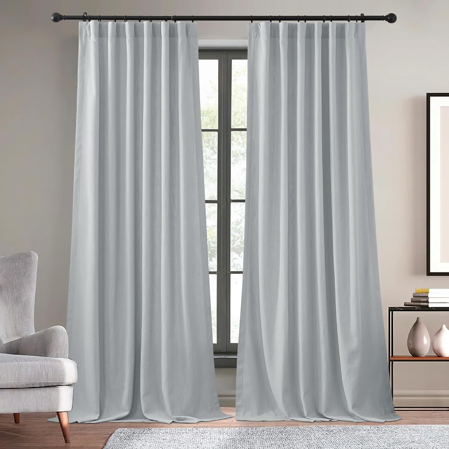 KGORGE Thick Faux Linen Weave Textured Curtains for Bedroom Light Filtering Semi Sheer Curtains Farmhouse Decor Pinch Pleated Window Drapes for Living Room, Linen, W 52" X L 96", 2 Pcs  KGORGE Sliver Grey W 52 X L 96 | Pair 
