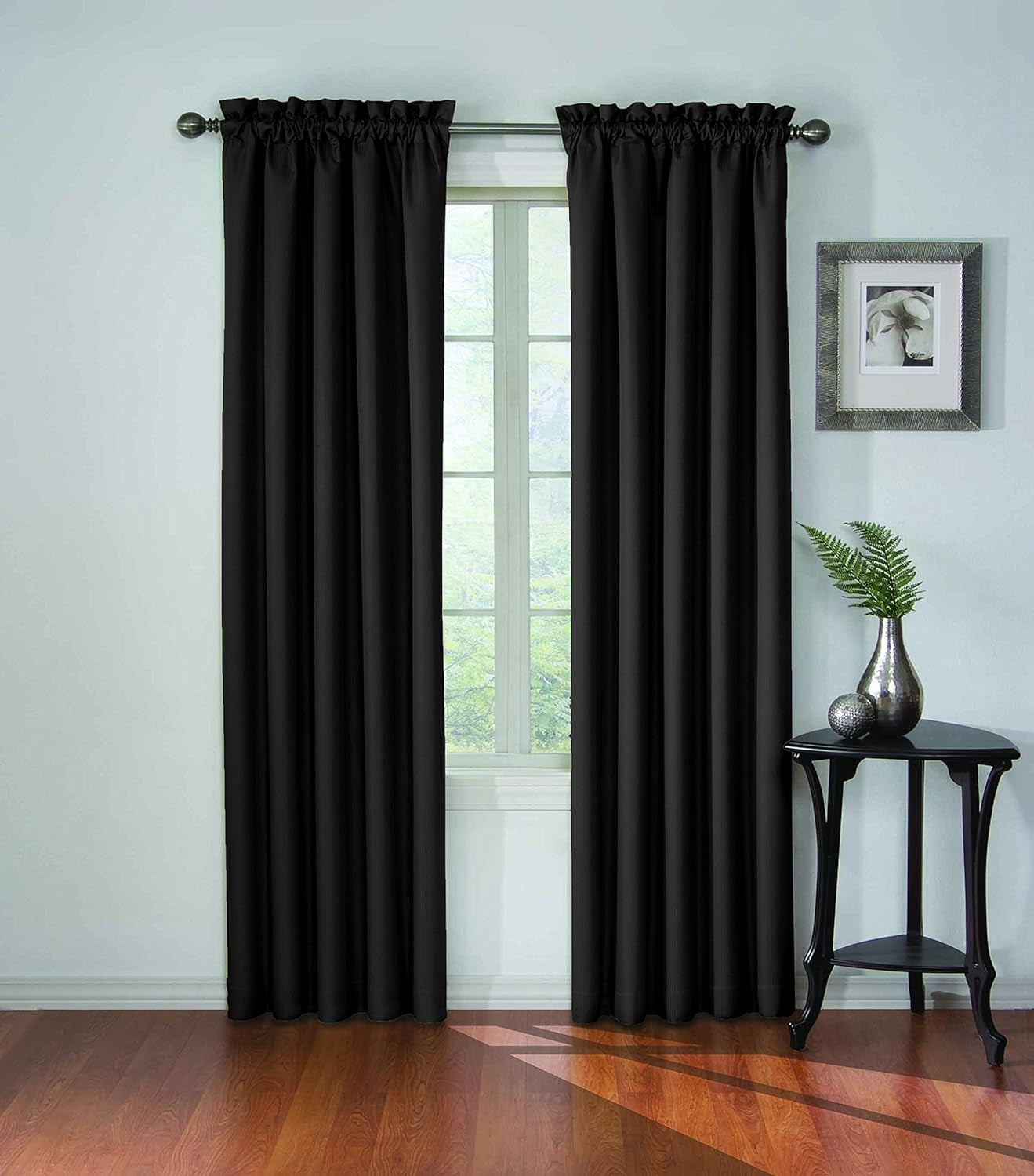 ECLIPSE Corinne Modern Blackout Thermal Rod Pocket Window Curtain for Bedroom or Living Room (1 Panel), 42" X 63", Grey  Keeco LLC Black 42 In X 63 In 