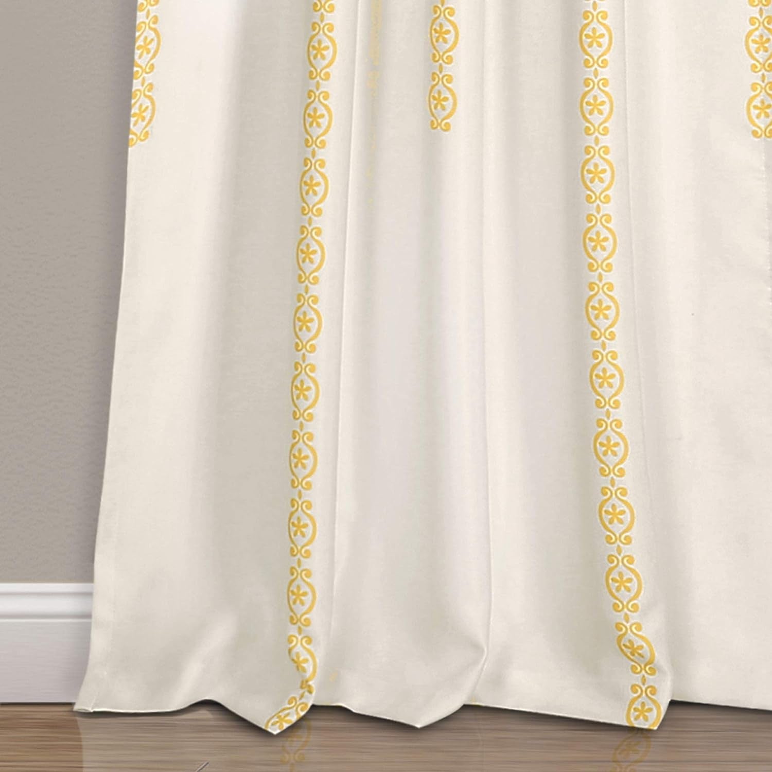 Lush Decor Stripe Medallion Curtains Fabric Mandala Bohemian Damask Print Light Filtering Window Panel Set for Living, Dining, Bedroom (Pair), 84"L X 52"W, Yellow  Triangle Home Fashions   