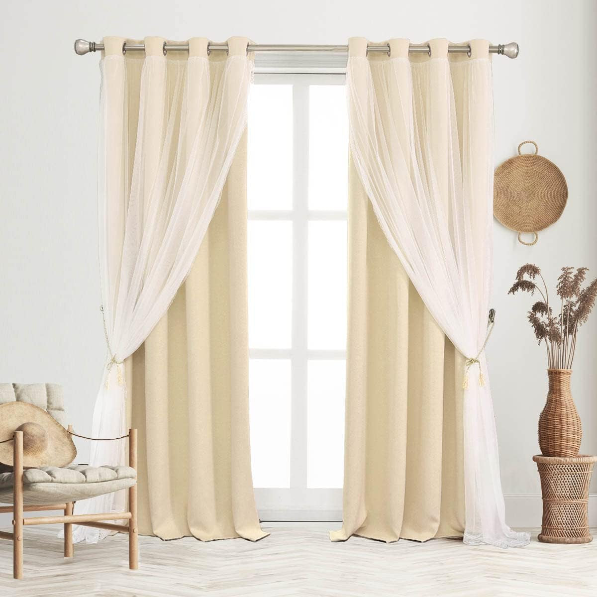 Pink Blackout Curtains 84 Inch Length - Double Layers Princess Girls Curtains & Draperies Panels for Kids Bedroom Living Room Nursery Pink Lace Hem Room Darkening Curtains, 2 Pcs  SOFJAGETQ Biscotti Beige 52 X 96 