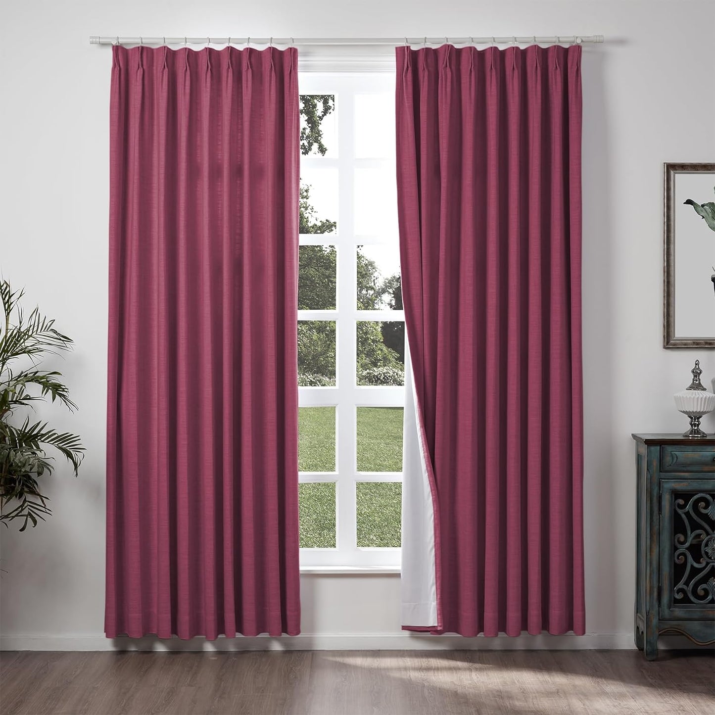 Chadmade 50" W X 63" L Polyester Linen Drape with Blackout Lining Pinch Pleat Curtain for Sliding Door Patio Door Living Room Bedroom, (1 Panel) Sand Beige Tallis Collection  ChadMade Burgundy Red (22) 100Wx84L 