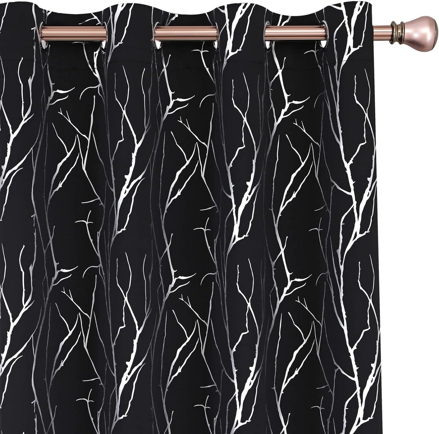SMILE WEAVER Black Blackout Curtains for Bedroom 72 Inch Long 2 Panels,Room Darkening Curtain with Gold Print Design Noise Reducing Thermal Insulated Window Treatment Drapes for Living Room  SMILE WEAVER Tree Branch-Black 52Wx96L 