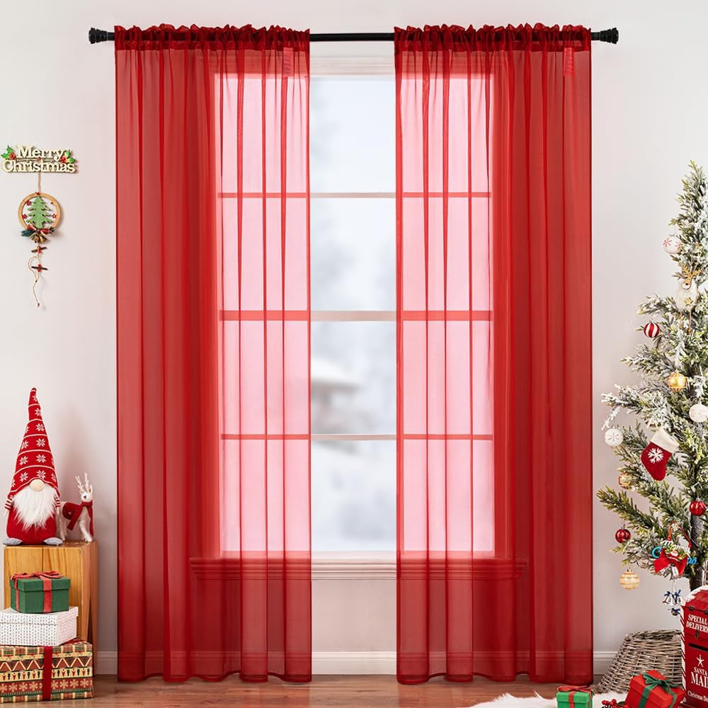 MIULEE White Sheer Curtains 96 Inches Long Window Curtains 2 Panels Solid Color Elegant Window Voile Panels/Drapes/Treatment for Bedroom Living Room (54 X 96 Inches White)  MIULEE Red 54''W X 84''L 