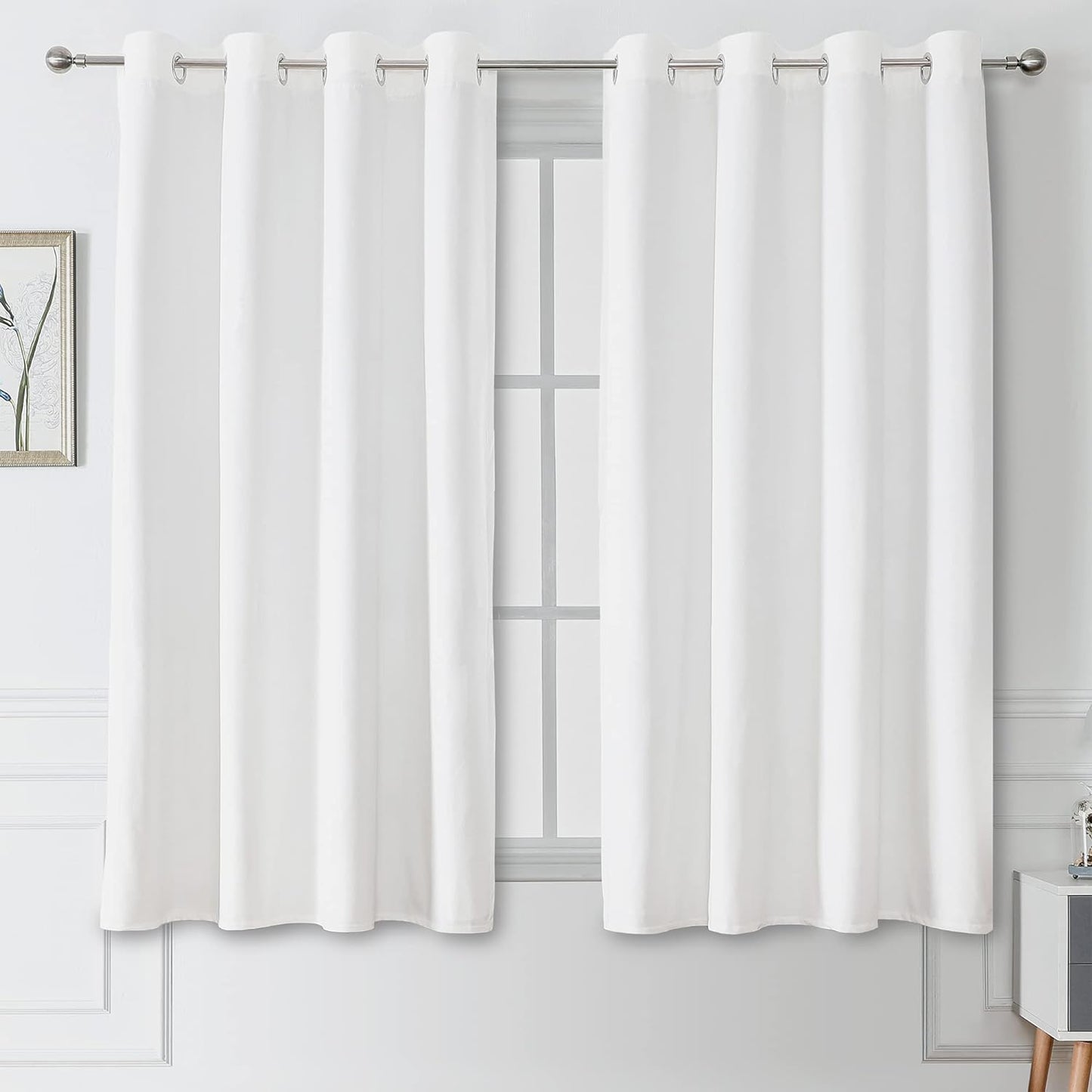 Victree Velvet Curtains for Bedroom, Blackout Curtains 52 X 84 Inch Length - Room Darkening Sun Light Blocking Grommet Window Drapes for Living Room, 2 Panels, Navy  Victree Bleach White 52 X 63 Inches 