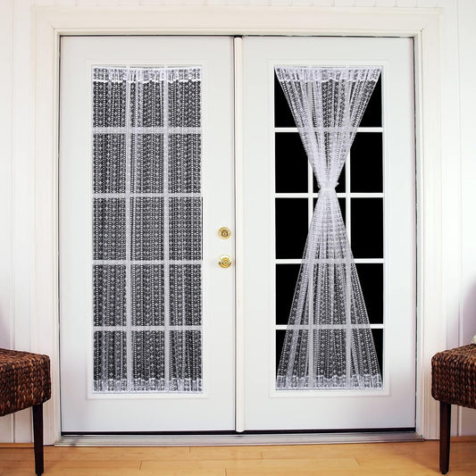 Rloncomix White Silver French Door Curtain Leaves Dots Knitted Semi-Sheer Window Voile Rod Pocket Lace Sidelight Front Door Treatment 1 Panel 40 Inches  BAIHT HOME White 54"W X 40"L | 1 Panel 
