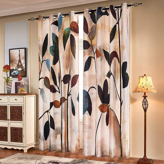 Subrtex Printed Curtains Room Darkening for Bedroom Living Room Kids Room Dining Room Valance Colorful Window Drapes 2 Panel Set (52'' X 84'', Brown)  subrtex Brown 52W X 84L 