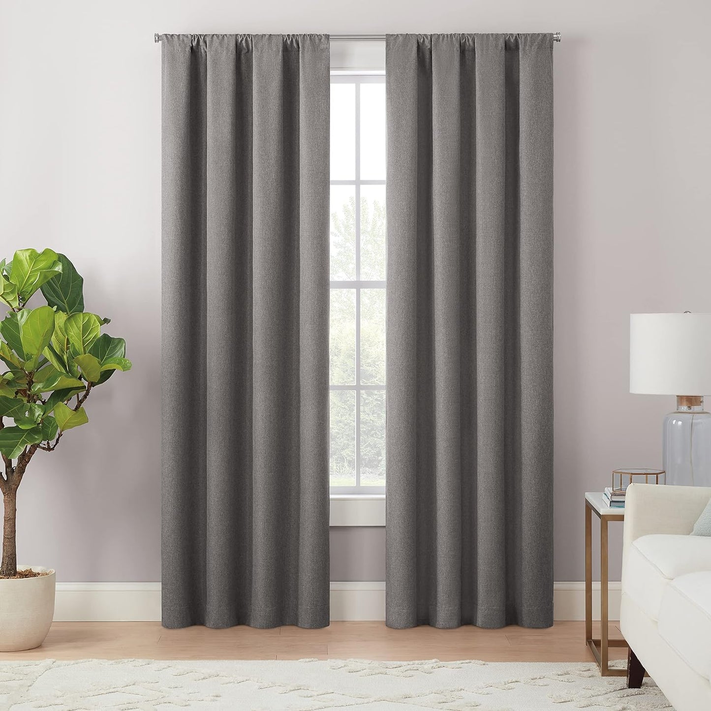Eclipse Cannes Magnitech 100% Blackout Curtain, Rod Pocket Window Curtain Panel, Seamless Magnetic Closure for Bedroom, Living Room or Nursery, 63 in Long X 40 in Wide, (1 Panel), Natural/ Linen  KEECO Charcoal Rod Pocket 40X84