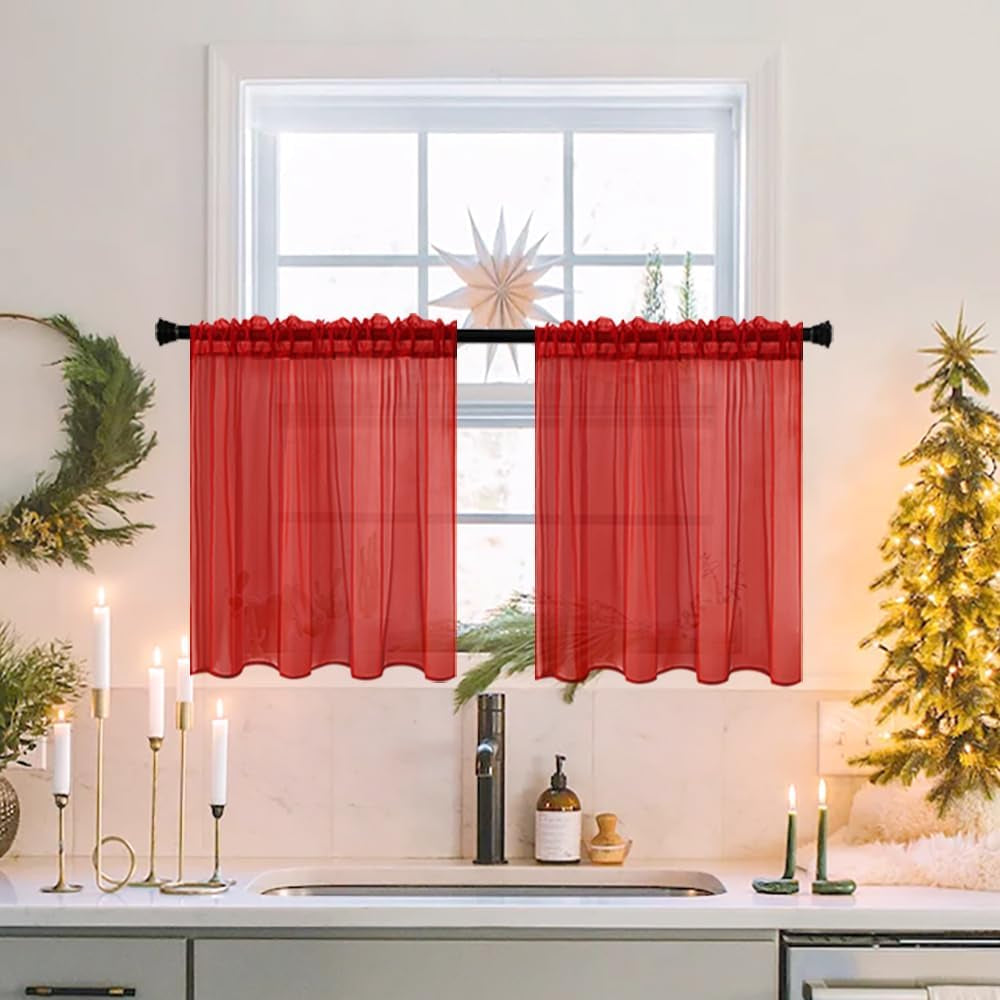 MIULEE White Sheer Curtains 96 Inches Long Window Curtains 2 Panels Solid Color Elegant Window Voile Panels/Drapes/Treatment for Bedroom Living Room (54 X 96 Inches White)  MIULEE Red 29''W X 36''L 
