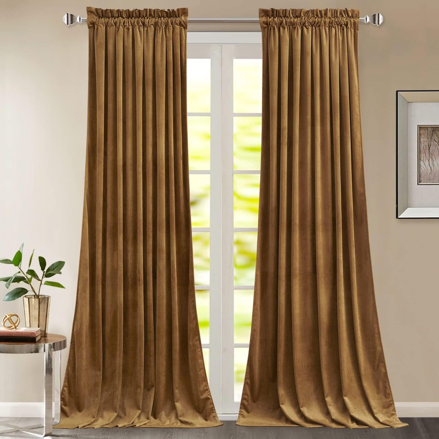 Stangh Theater Red Velvet Curtains - Super Soft Velvet Blackout Insulated Curtain Panels 84 Inches Length for Living Room Holiday Decorative Drapes for Master Bedroom, W52 X L84, 2 Panels  StangH Gold Brown W52" X L96" 
