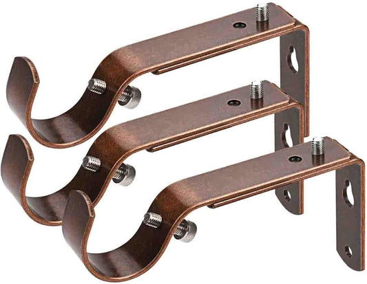 Curtain Rod Bracket Set of 3 for 1 or 1 1/8 Inch Rods, Adjustable - Coffee