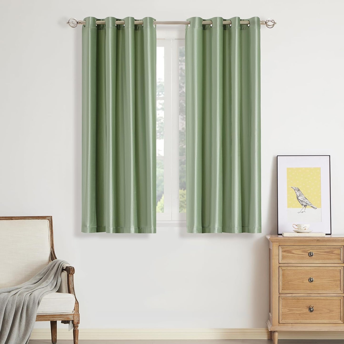 BULBUL Living Room Velvet Window Curtains 84 Inch Length- 2 Panels Hot Pink Blackout Window Drapes Curtains Thermal Insulated Room Darkening Decor Grommet Curtains for Bedroom  BULBUL Sage Green 52"W X 63"L 