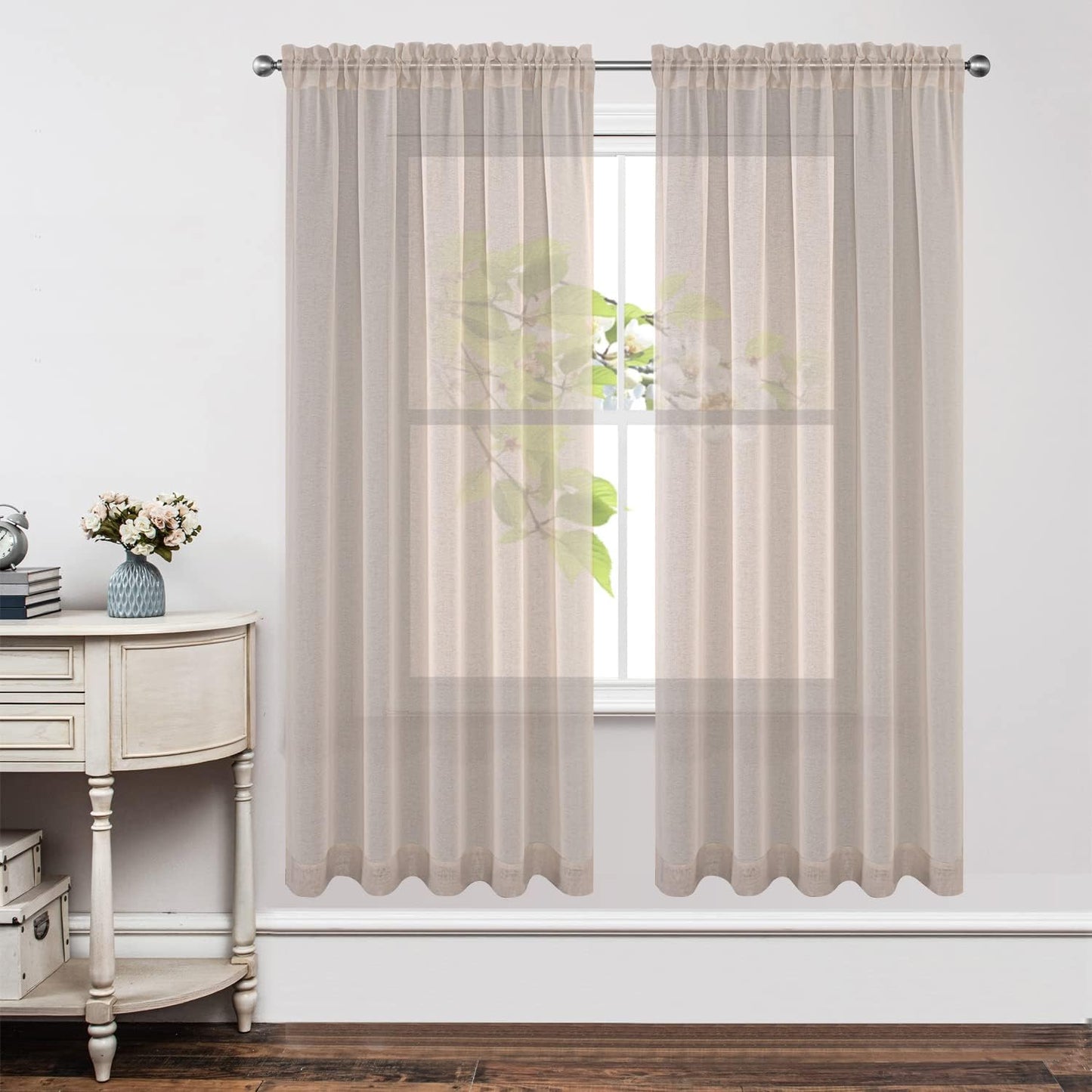Joydeco White Sheer Curtains 63 Inch Length 2 Panels Set, Rod Pocket Long Sheer Curtains for Window Bedroom Living Room, Lightweight Semi Drape Panels for Yard Patio (54X63 Inch, off White)  Joydeco Linen 54W X 72L Inch X 2 Panels 