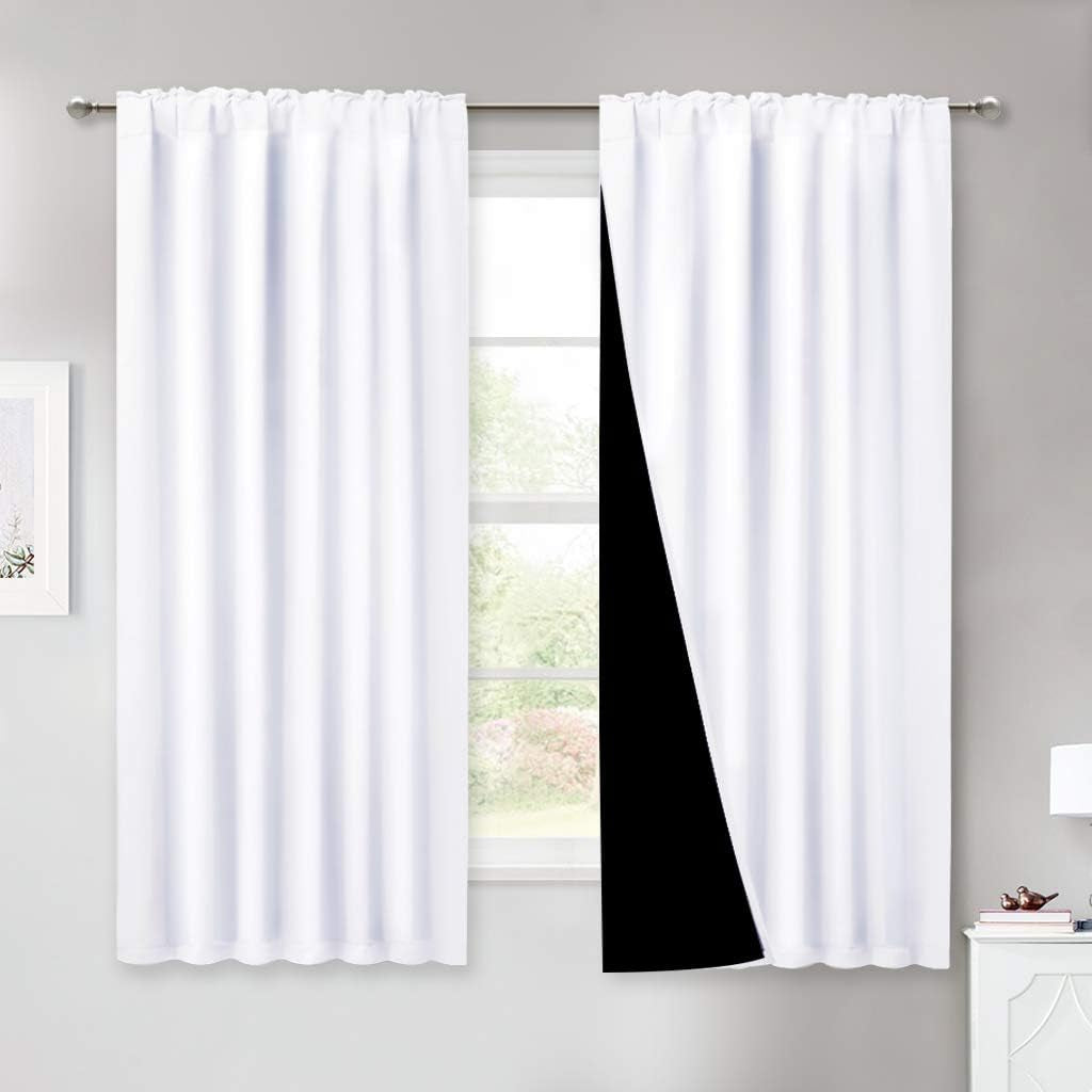 NICETOWN 100% Blackout Window Curtain Panels, Cold and Full Light Blocking Drapes with Black Liner for Nursery, 84 Inches Drop Thermal Insulated Draperies (Pure White, 2 Pieces, 52 Inches Wide)  NICETOWN Pure White W52 X L54 