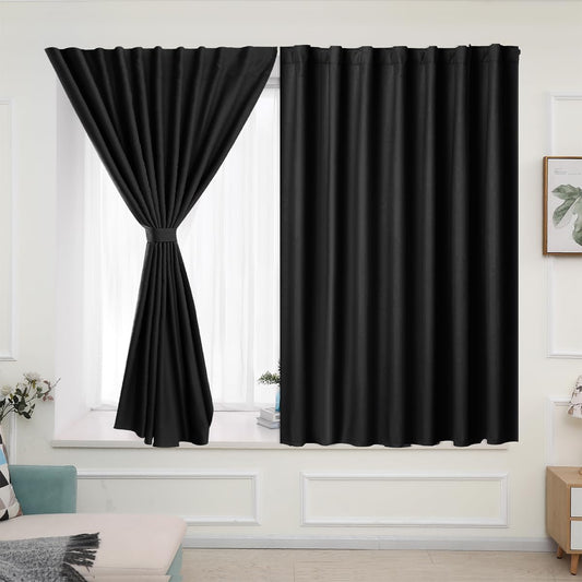 Muamar 2Pcs Blackout Curtains Privacy Curtains 63 Inch Length Window Curtains,Easy Install Thermal Insulated Window Shades,Stick Curtains No Rods, Black 42" W X 63" L  Muamar Black 29"W X 36"L 