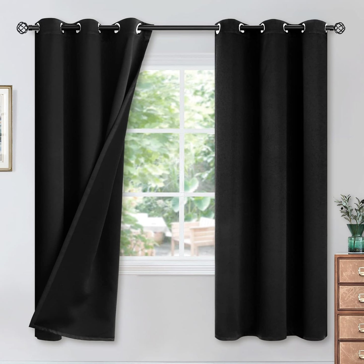 Youngstex Black 100% Blackout Curtains 63 Inches for Bedroom Thermal Insulated Total Room Darkening Curtains for Living Room Window with Black Back Grommet, 2 Panels, 42 X 63 Inch  YoungsTex Black 42W X 72L 