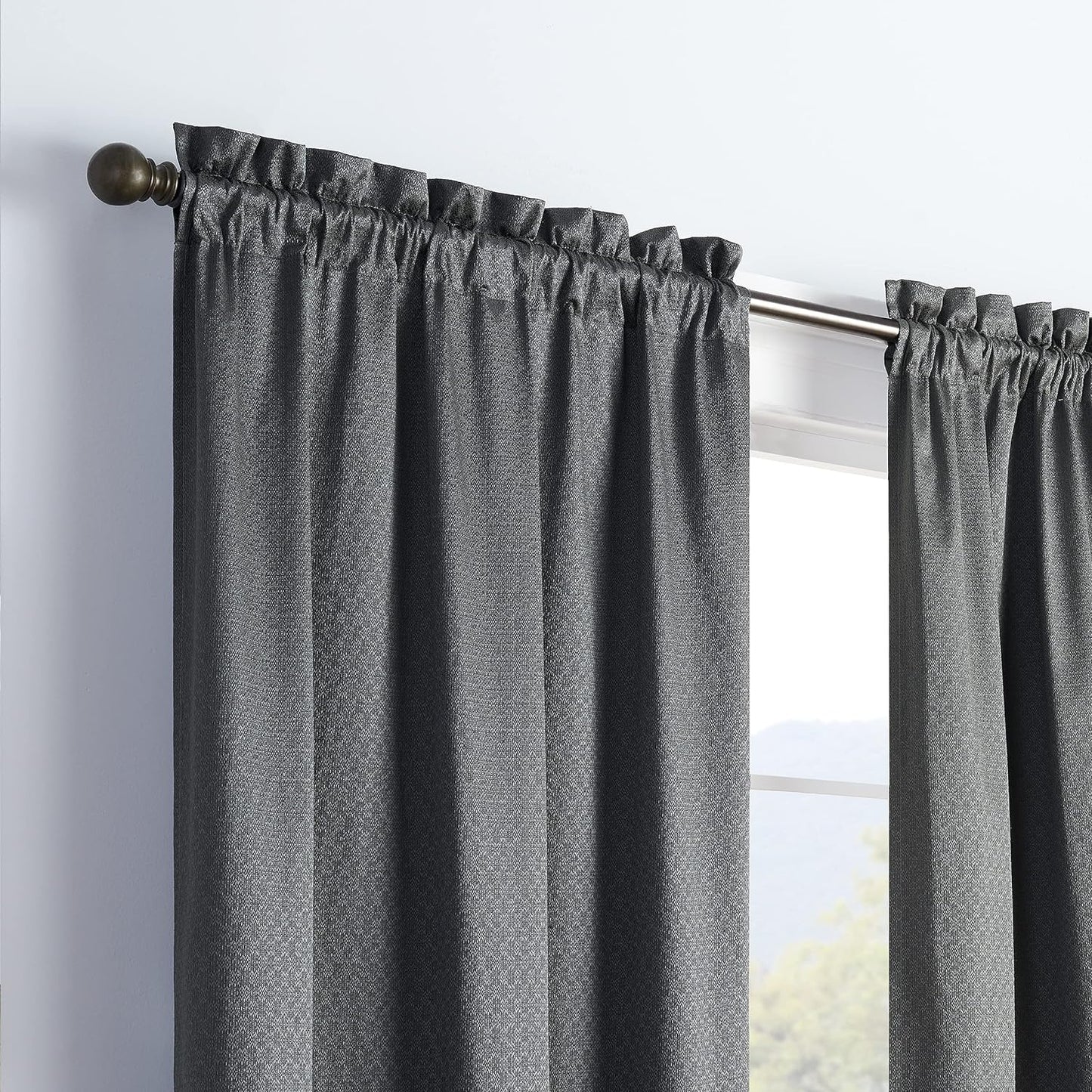 Eclipse Canova Thermal Insulated Single Panel Rod Pocket Darkening Curtains for Living Room, 42 in X 63 In, CHARCOAL  Keeco LLC   