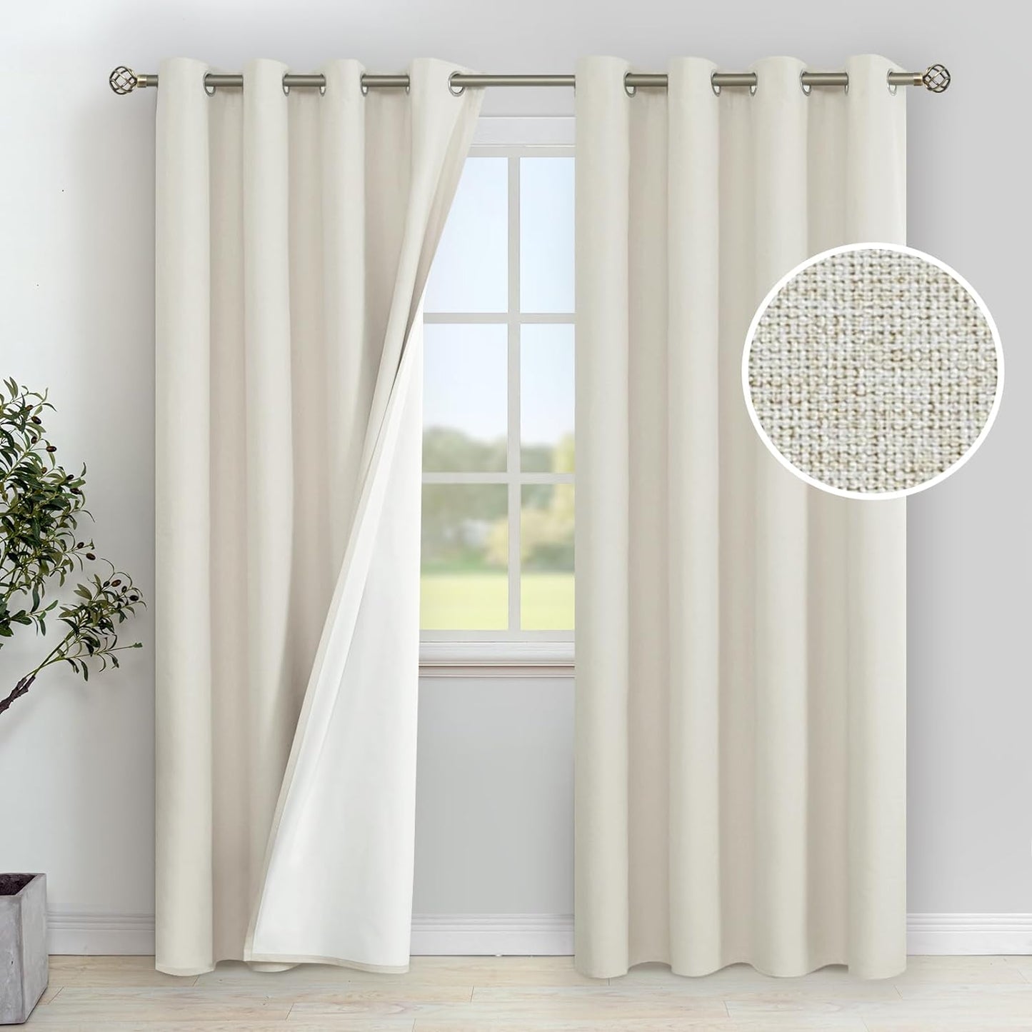 Youngstex Linen Blackout Curtains 63 Inches Long, Grommet Full Room Darkening Linen Window Drapes Thermal Insulated for Living Room Bedroom, 2 Panels, 52 X 63 Inch, Linen  YoungsTex Linen 52W X 84L 