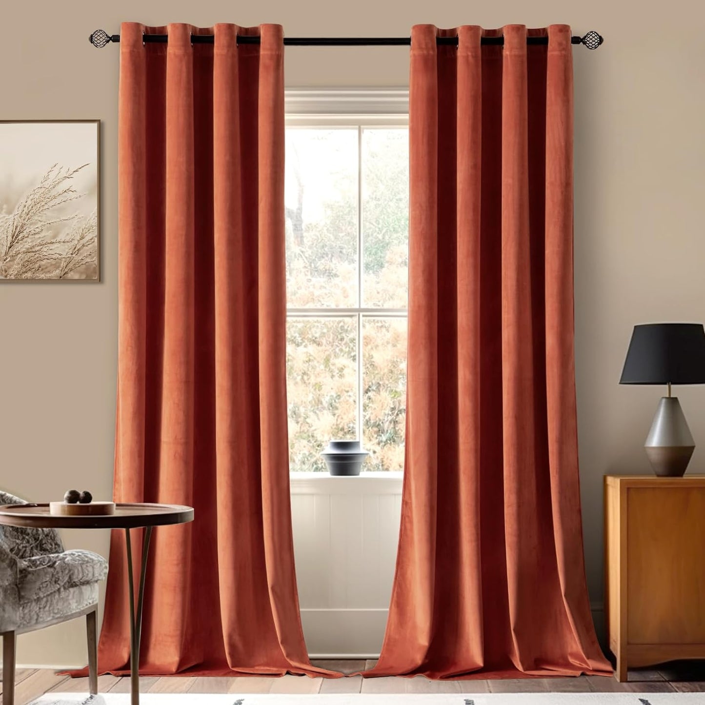 MIULEE Velvet Curtains Olive Green Elegant Grommet Curtains Thermal Insulated Soundproof Room Darkening Curtains/Drapes for Classical Living Room Bedroom Decor 52 X 84 Inch Set of 2  MIULEE Terracotta W52 X L84 