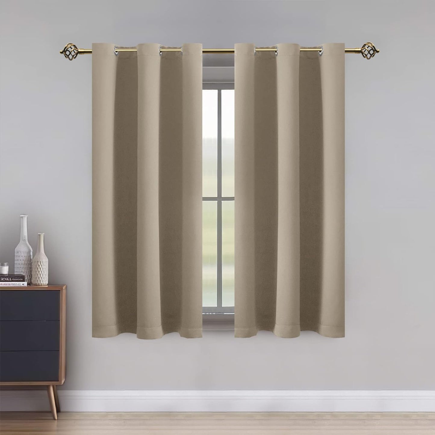 LUSHLEAF Blackout Curtains for Bedroom, Solid Thermal Insulated with Grommet Noise Reduction Window Drapes, Room Darkening Curtains for Living Room, 2 Panels, 52 X 63 Inch Grey  SHEEROOM Light Beige 42 X 45 Inch 