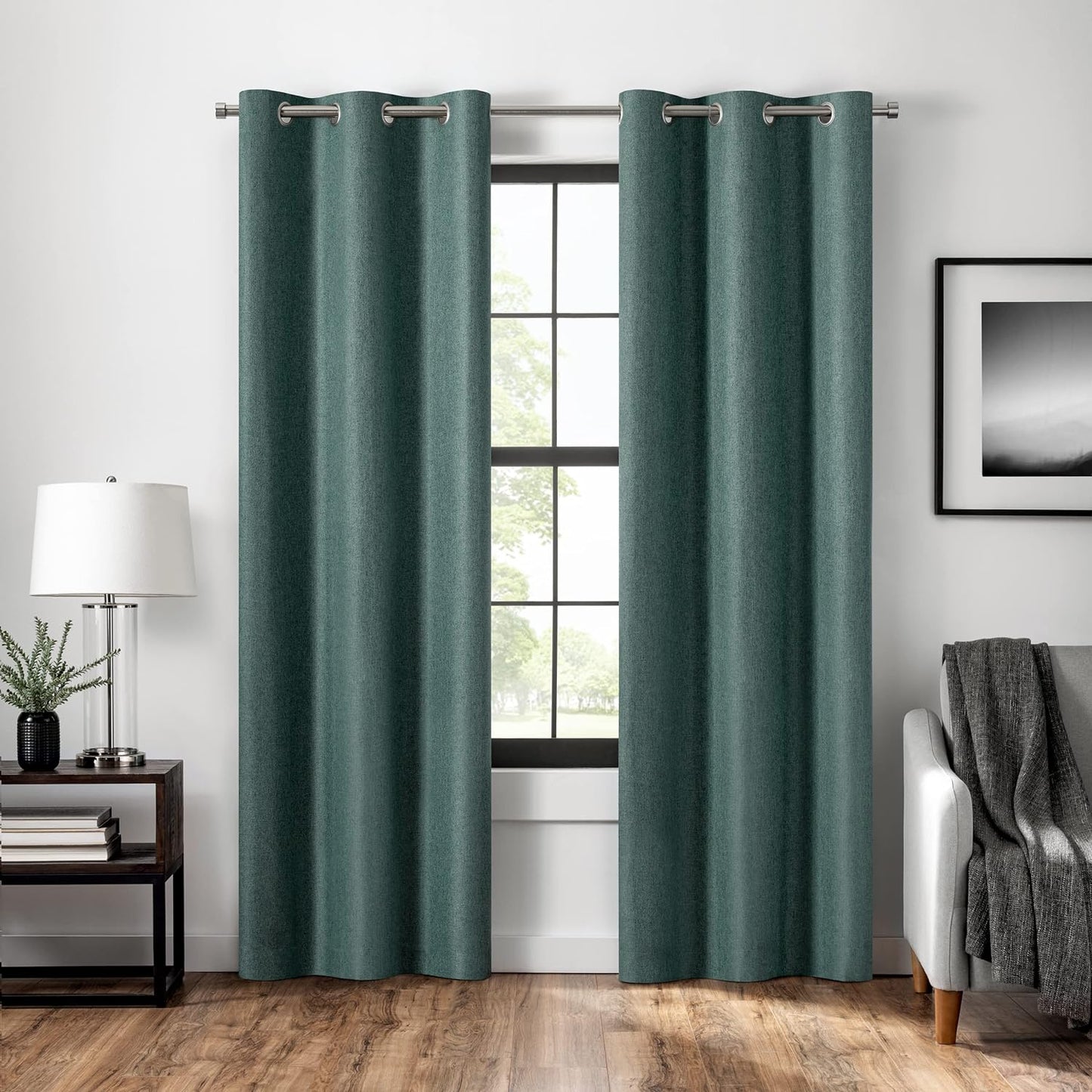 Eclipse Cannes Magnitech 100% Blackout Curtain, Rod Pocket Window Curtain Panel, Seamless Magnetic Closure for Bedroom, Living Room or Nursery, 63 in Long X 40 in Wide, (1 Panel), Natural/ Linen  KEECO Teal Grommet 40X84