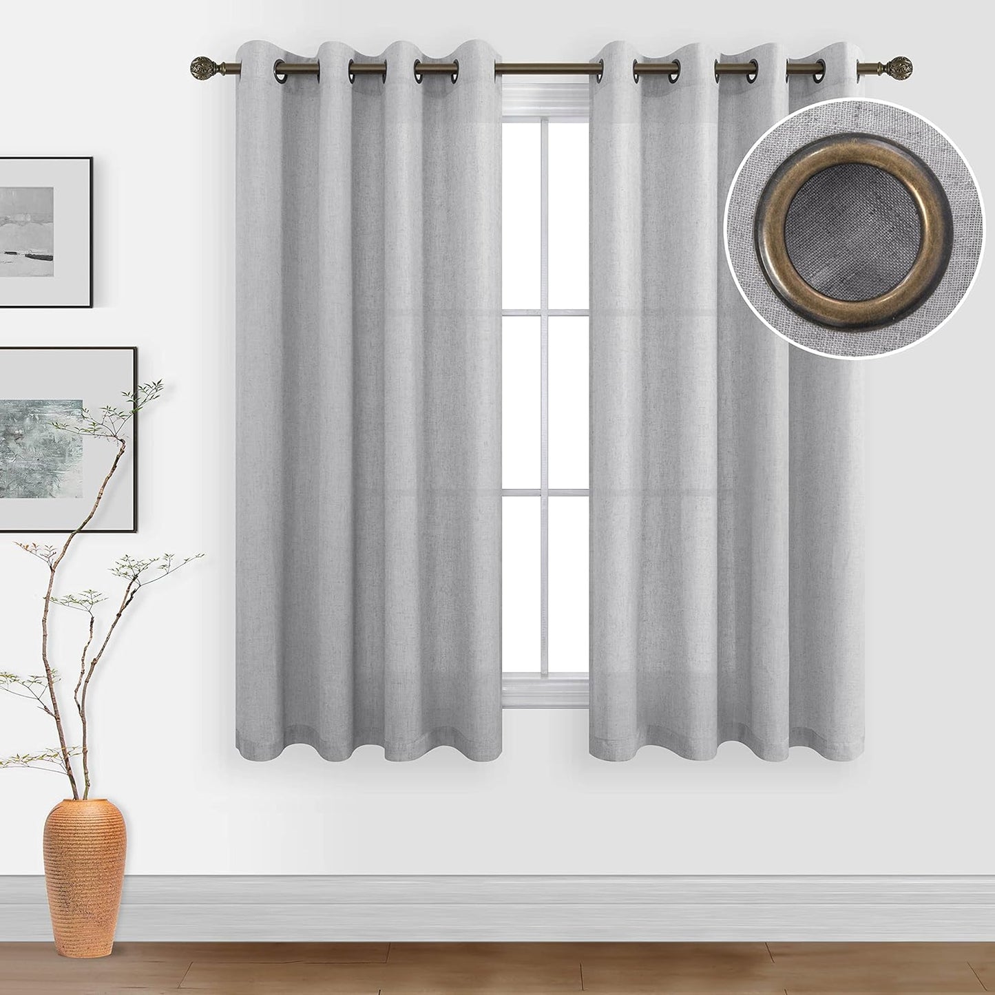 KOUFALL Beige Rustic Country Curtains for Living Room 84 Inches Long Flax Linen Bronze Grommet Tan Sand Color Solid Faux Linen Curtains for Bedroom Sliding Glass Patio Door 2 Panels  KOUFALL TEXTILE Grey 52X45 