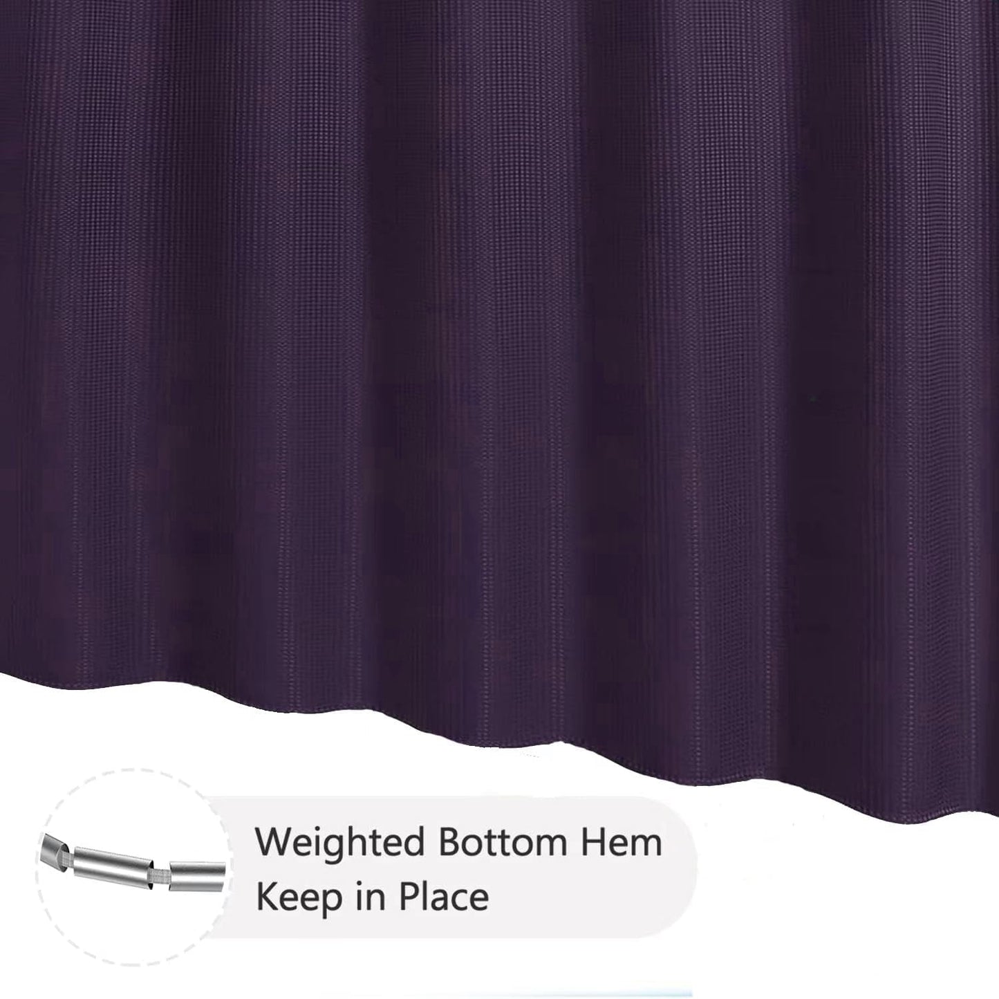 Purple Waffle Weave Shower Curtain - Fabric Shower Curtains for Bathroom,Soft Cloth & Hotel Quality, Rust Resistant Grommets Weighted Bottom Hem, 72Wx72H (Purple)