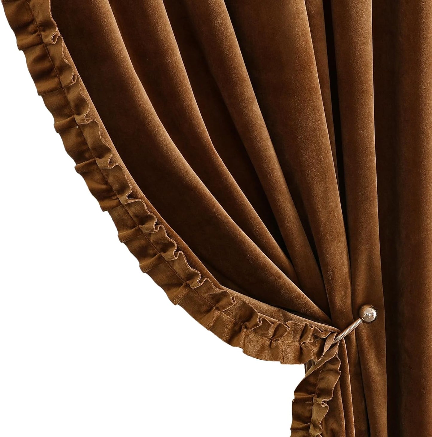 Benedeco Green Velvet Curtains for Bedroom Window, Super Soft Luxury Drapes, Room Darkening Thermal Insulated Rod Pocket Curtain for Living Room, W52 by L84 Inches, 2 Panels  Benedeco Goldbrown-Ruffle W52 * L63 | 2 Panels 