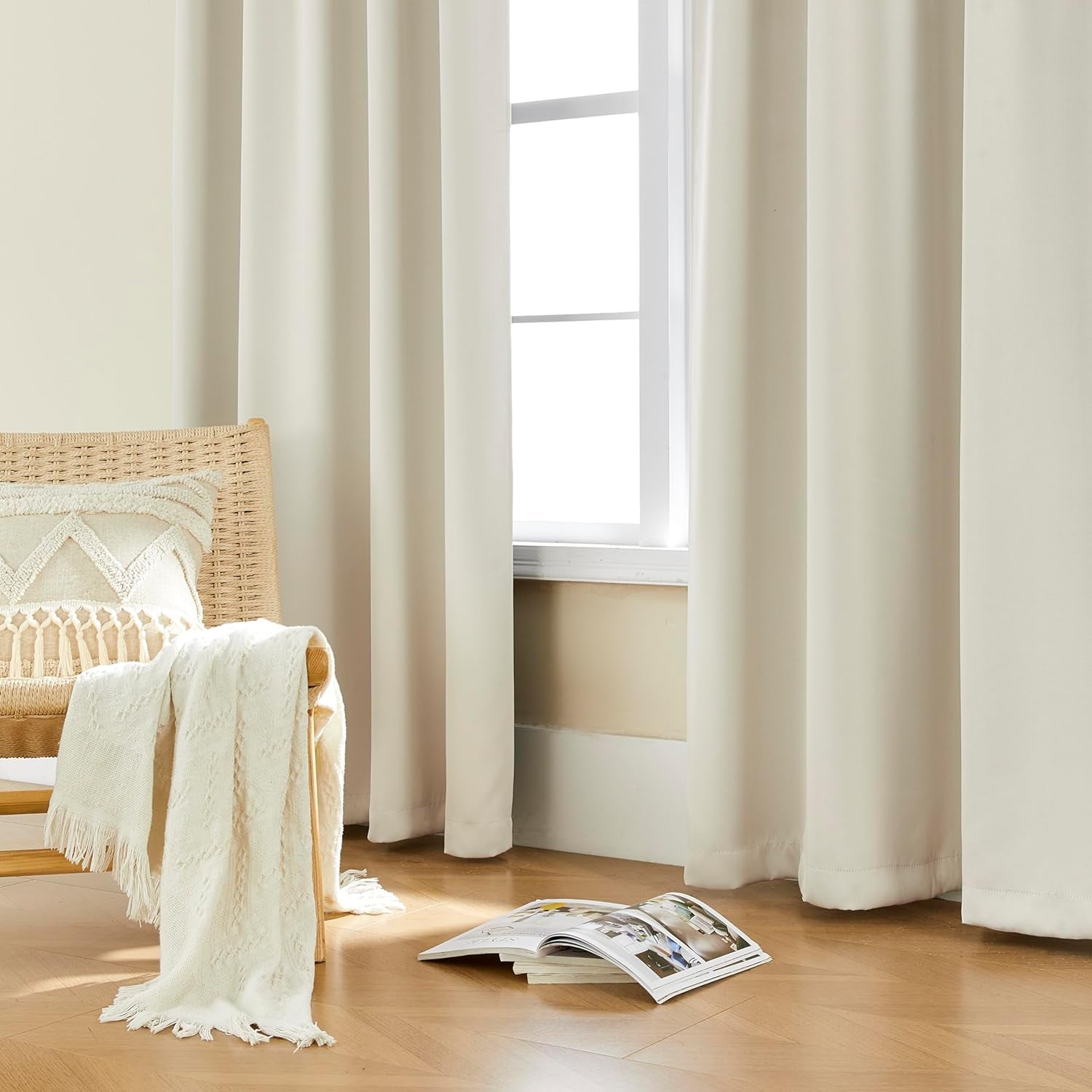 SHINELAND Beige Room Darkening Curtains 105 Inches Long for Living Room Bedroom,Cortinas Para Cuarto Bloqueador De Luz,Thermal Insulated Back Tab Pleat Blackout Curtains for Sunroom Patio Door Indoor  SHINELAND   