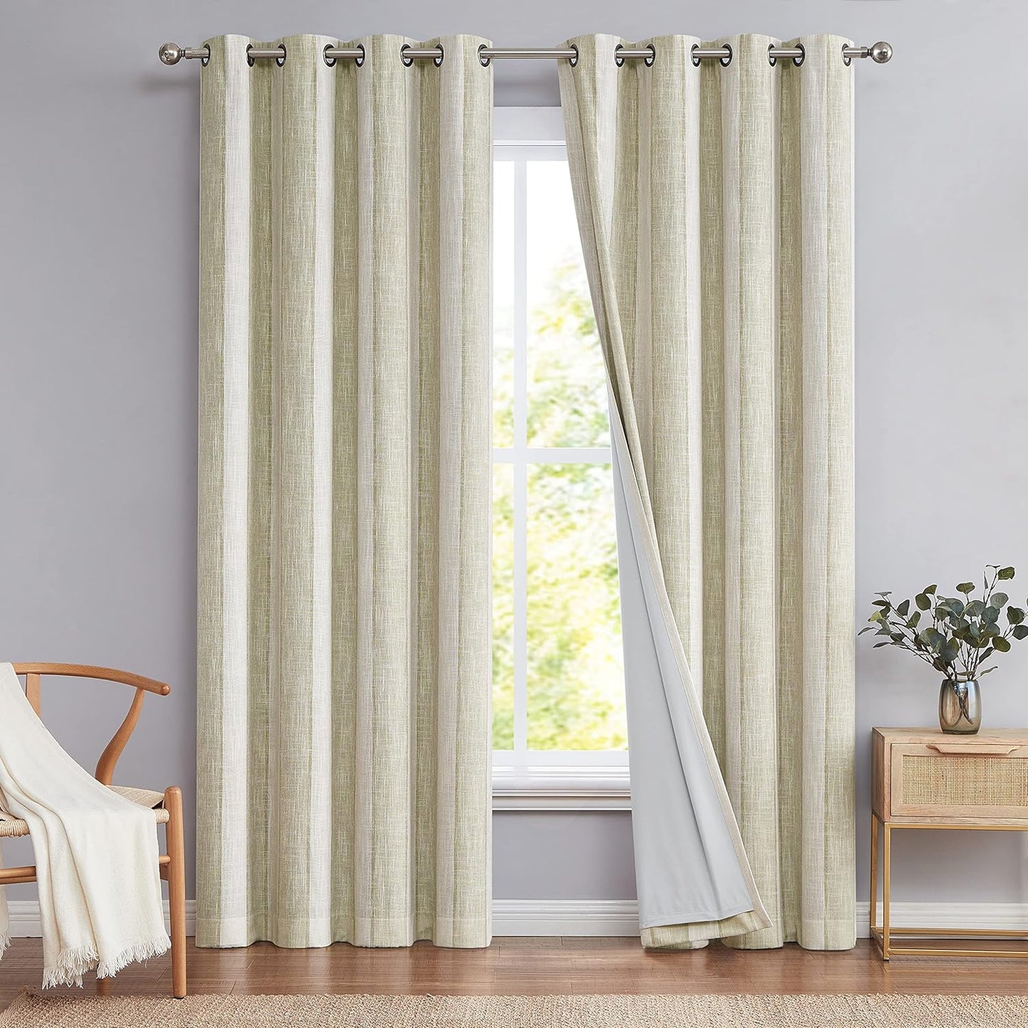 WEST LAKE Full Blackout Curtain Panel Grey Beige Vertical Stripe Window Treatment Grommets Thermal Insulated Noise Reducing 100 Blackout Drape for Living Room, Bedroom, 50"Wx84"L, 2 Panel, Gray/White  WEST LAKE Khaki 50"Wx95"L|2 Panels 