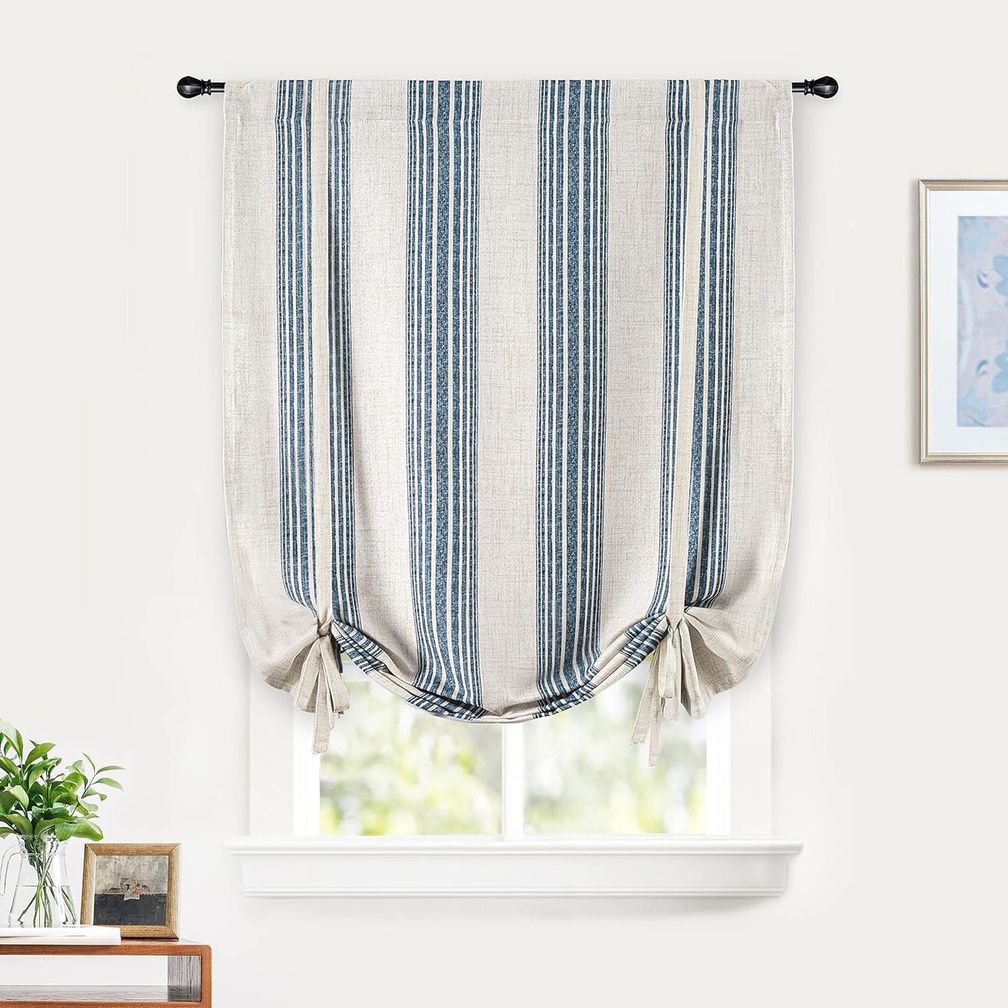 Driftaway Chris Vertical Striped Pattern Blackout Room Darkening Thermal Insulated Tie up Adjustable Balloon Rod Pocket Curtain for Small Window 45 Inch by 63 Inch Gray
