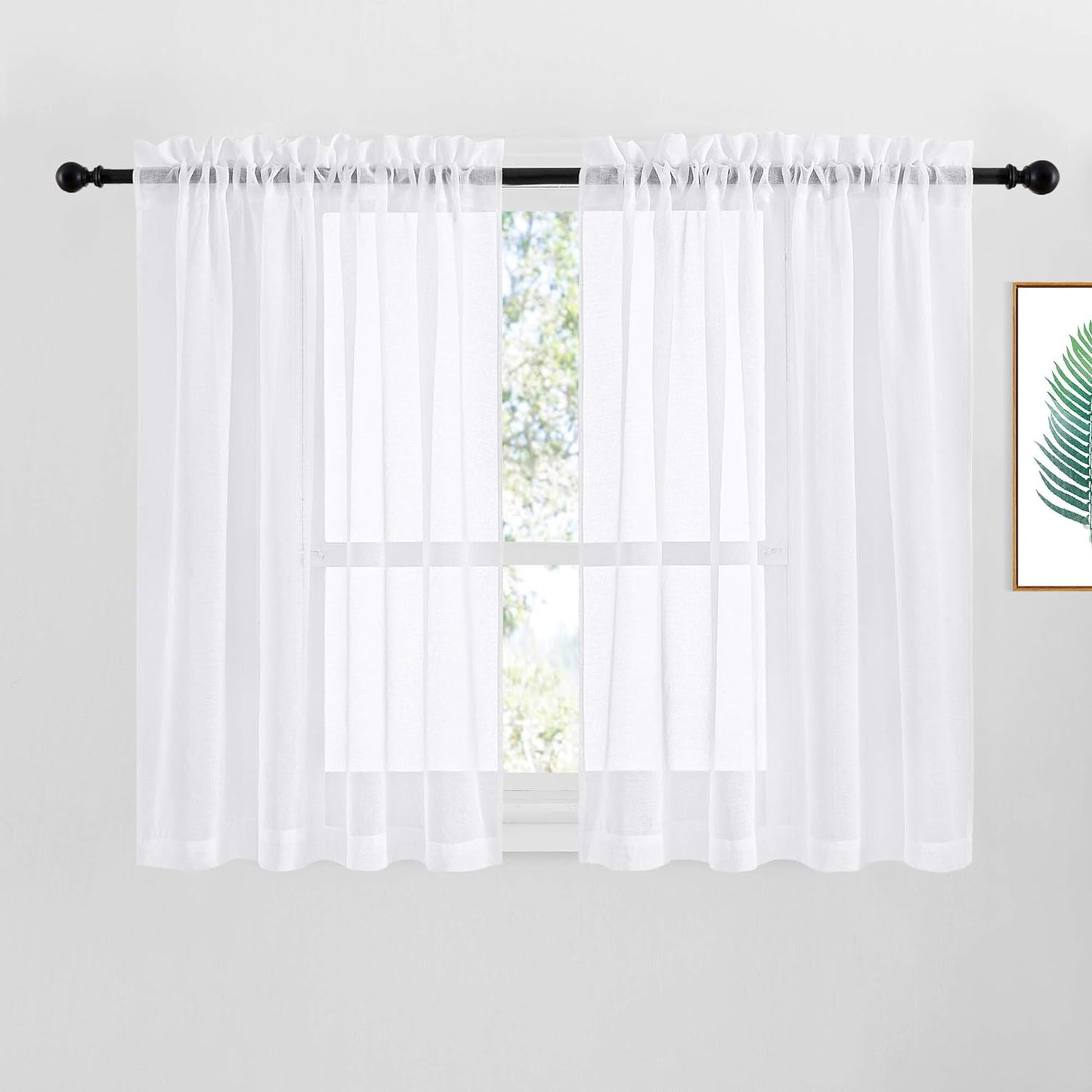 NICETOWN White Semi Sheer Curtains for Living Room- Linen Texture Light Airy Drapes, Rod Pocket & Back Tab Design Voile Panels for Large Window, Set of 2, 55 X 108 Inch  NICETOWN White - Rod Pocket Only W55 X L45 