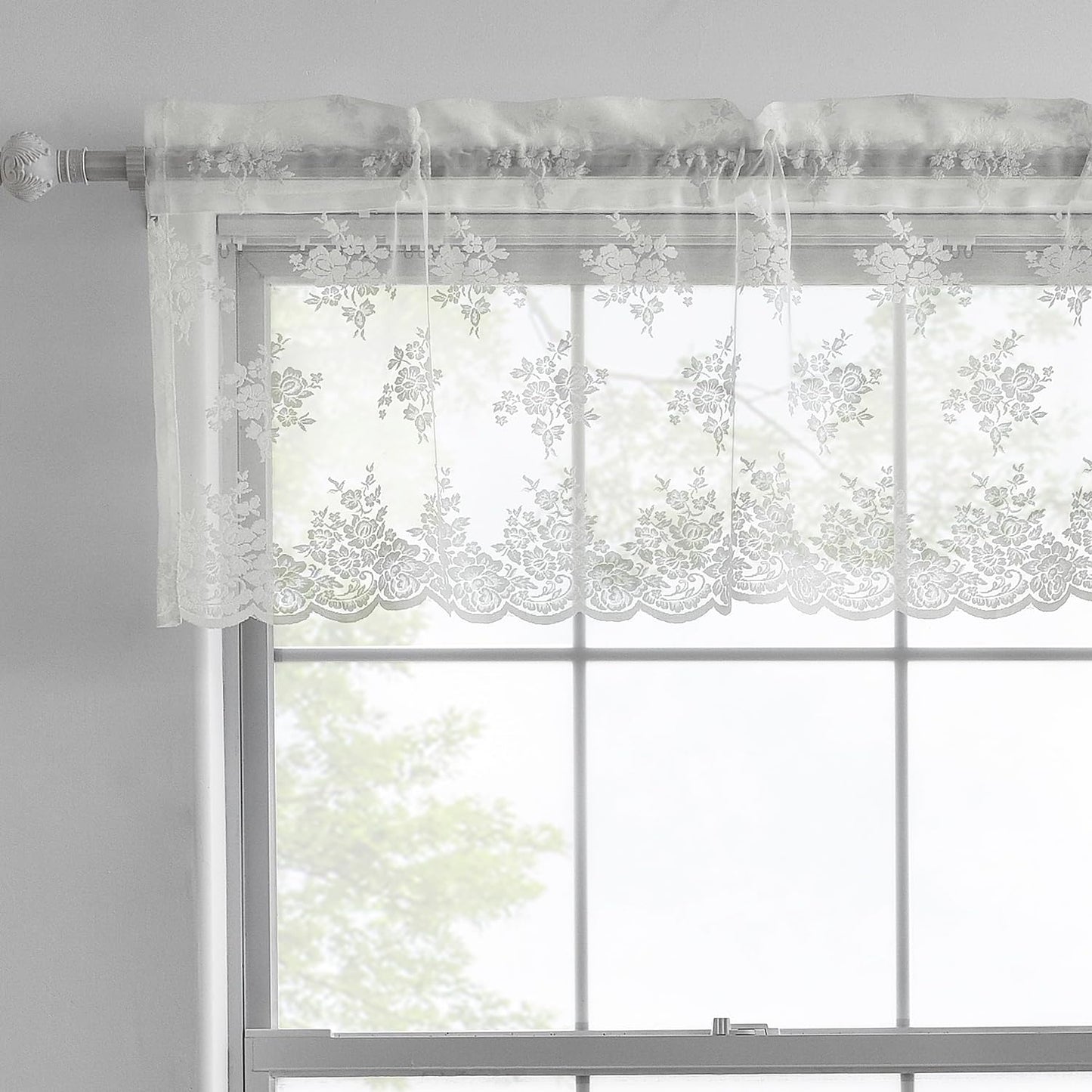 Kotile Sage Green Sheer Valance Curtain for Windows, Rustic Floral Spring Sheer Window Valance Curtain 18 Inch Length, Light Filtering Rod Pocket Lace Valance, 52 X 18 Inch, 1 Panel, Sage Green  Kotile Textile Ivory 52 In X 18 In (W X L) 