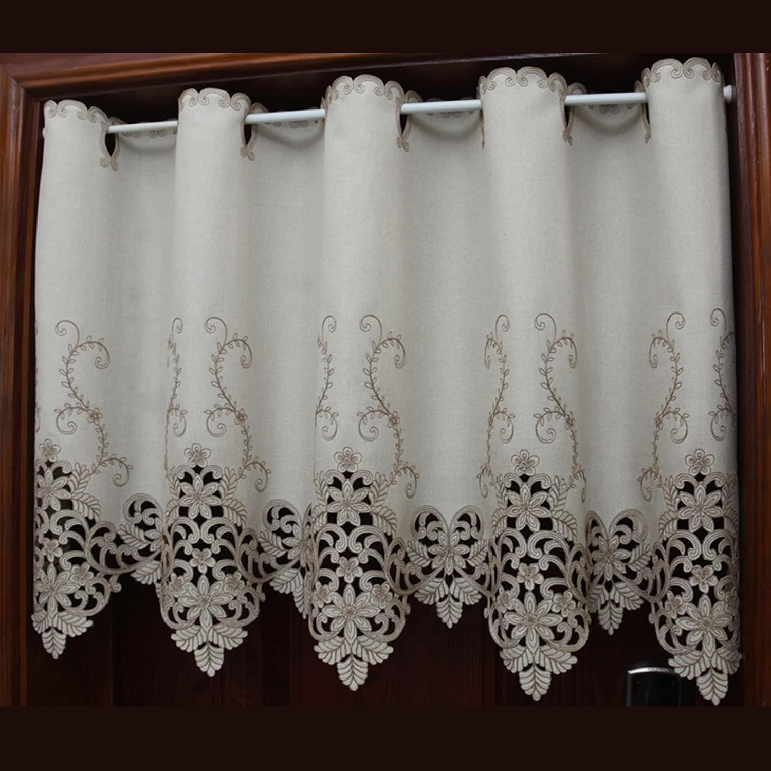 ABREEZE Pastoral Style Embroidered Floral Curtain Window Valance Cafe Curtain with Hollow Lace,59" W X 12" L