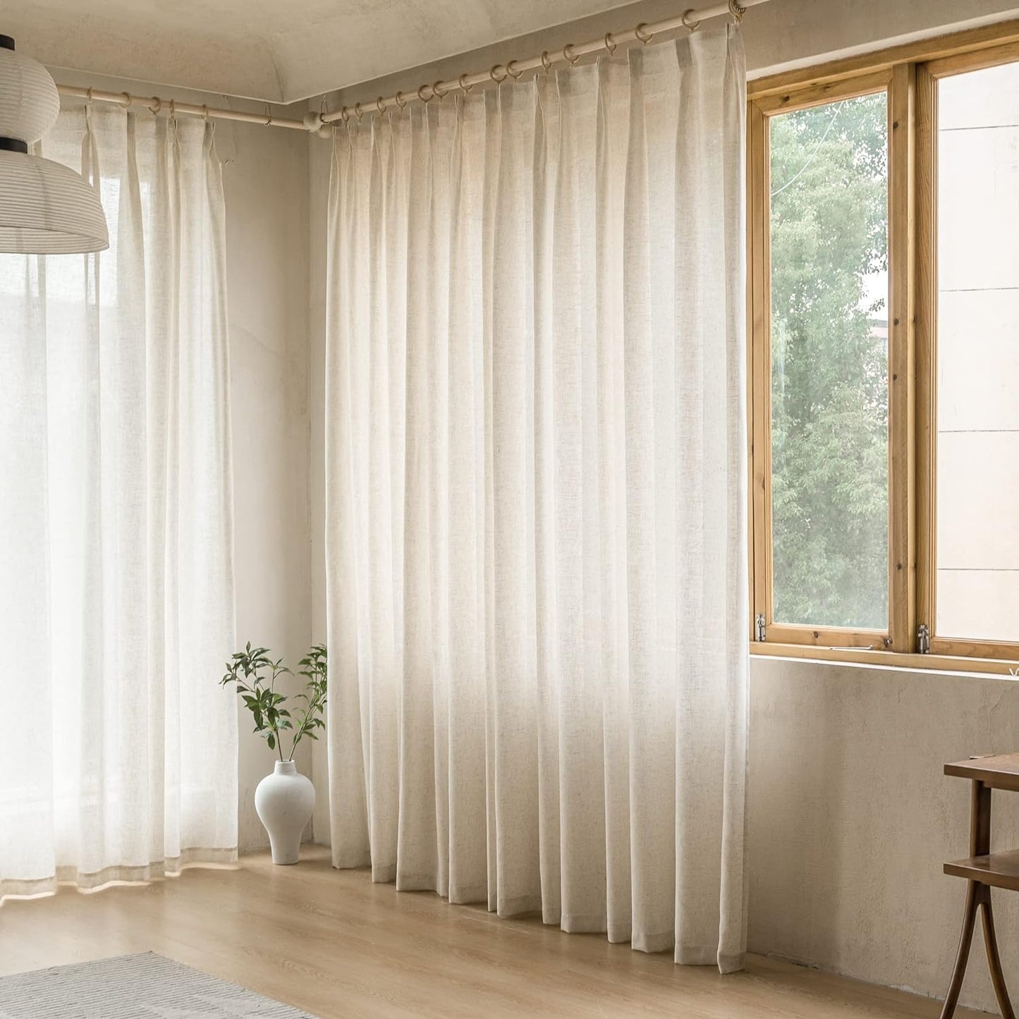 MAIHER Extra Wide Pinch Pleated Drapes 108 Inches Long, Faux Linen Light Filtering Semi Sheer Curtains with Hooks for Living Room Bedroom, Natural Linen (1 Panel, 100 W X 108 L)  MAIHER Linen 54X80 