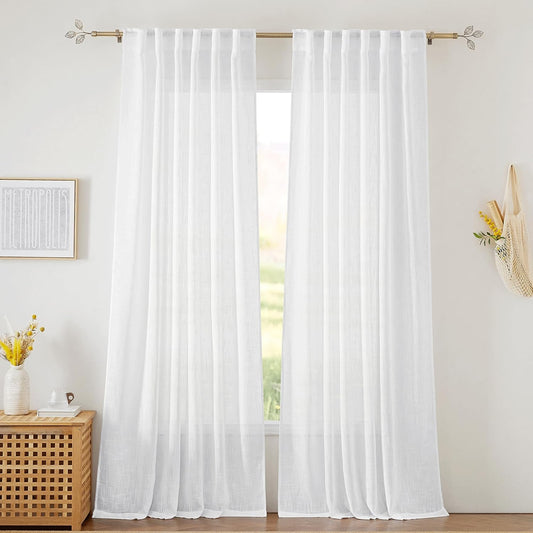 RYB HOME White Curtains Sheer - Linen Texture Semi Sheer Window Covering, Light & Airy Privacy Sheer Panels for Bedroom Living Room Patio Glass Door, 52 Inch Width X 95 Inch Length, Set of 2  RYB HOME   