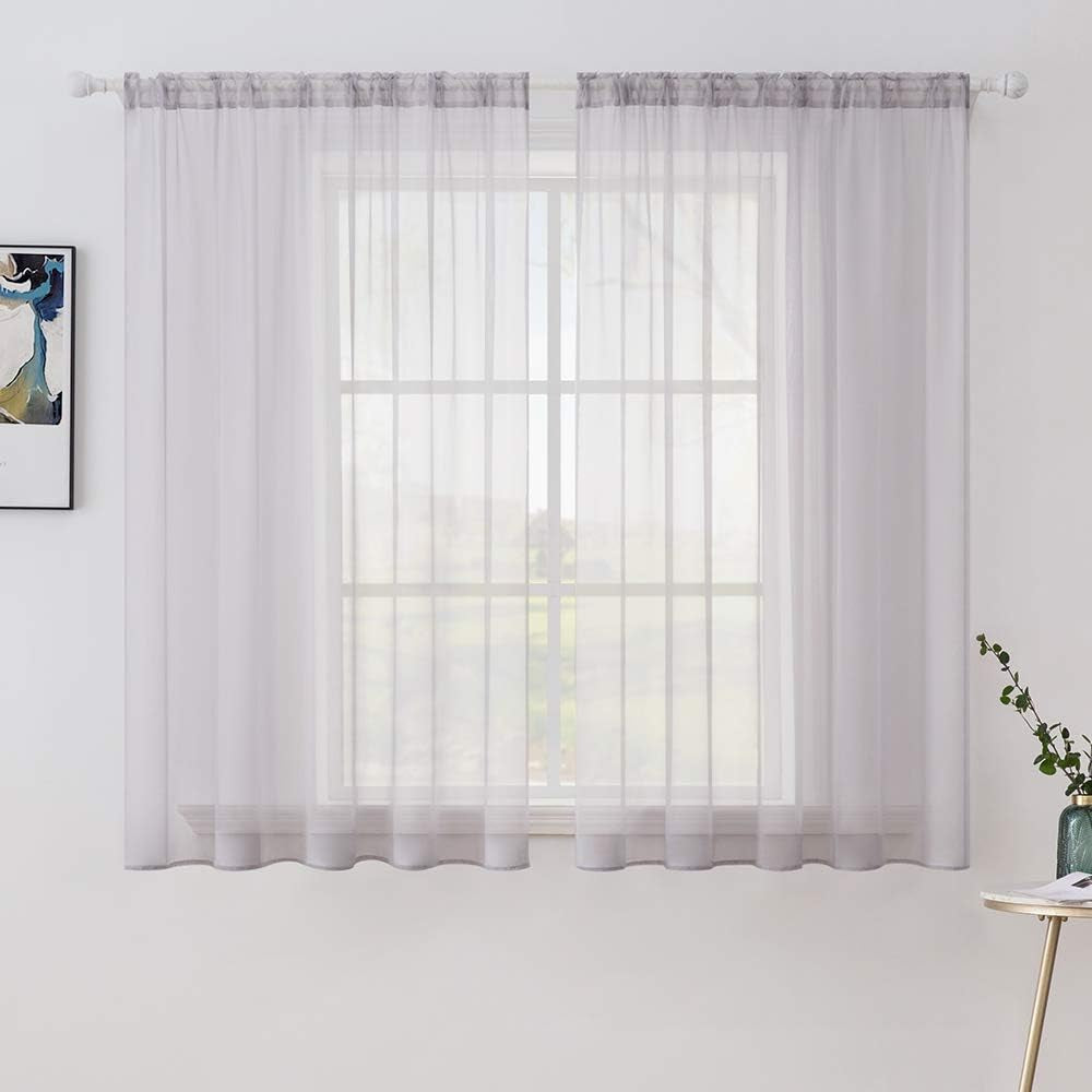 MIULEE White Sheer Curtains 96 Inches Long Window Curtains 2 Panels Solid Color Elegant Window Voile Panels/Drapes/Treatment for Bedroom Living Room (54 X 96 Inches White)  MIULEE Greyish Lilac 54''W X 63''L 