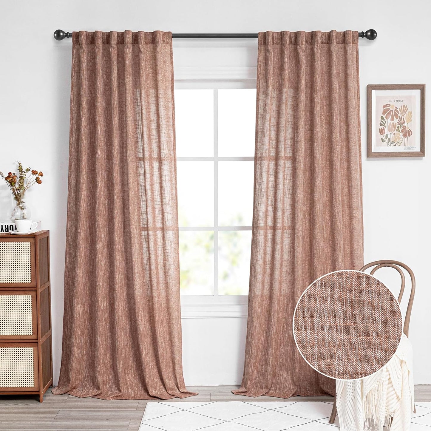 MYSKY HOME 90 Inch Curtains for Sliding Glass Door Windows, Living Room Decoration Cotton Drapes Soft Comfortable Touch Farmhouse Country Patio Treatment Set, 50" Width, Natural, 2 Panels  MYSKYTEX Brick Red 50"W X 108"L 
