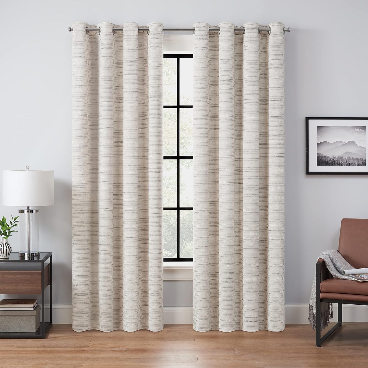 Eclipse Cannes Magnitech 100% Blackout Curtain, Rod Pocket Window Curtain Panel, Seamless Magnetic Closure for Bedroom, Living Room or Nursery, 63 in Long X 40 in Wide, (1 Panel), Natural/ Linen  KEECO Ivory Melange Grommet 50X63