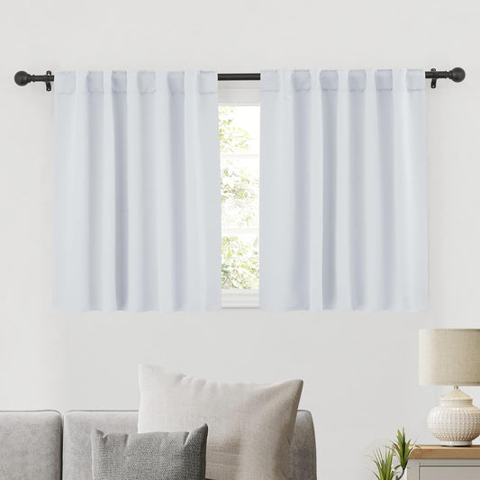 RYB HOME Room Darkening Kitchen Curtains 2 Panels Set,Thermal Insulated Small Window Treatment Heavy Duty Privacy Tiers for Laundry Bedroom Bathroom, Greyish White, W42 X L36 Inch  RYB HOME   