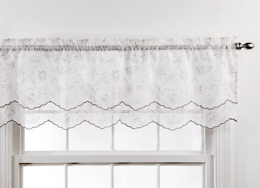 Stylemaster Renaissance Home Fashion Reese Embroidered Sheer Layered Scalloped Valance, 55-Inch by 17-Inch, Chrome
