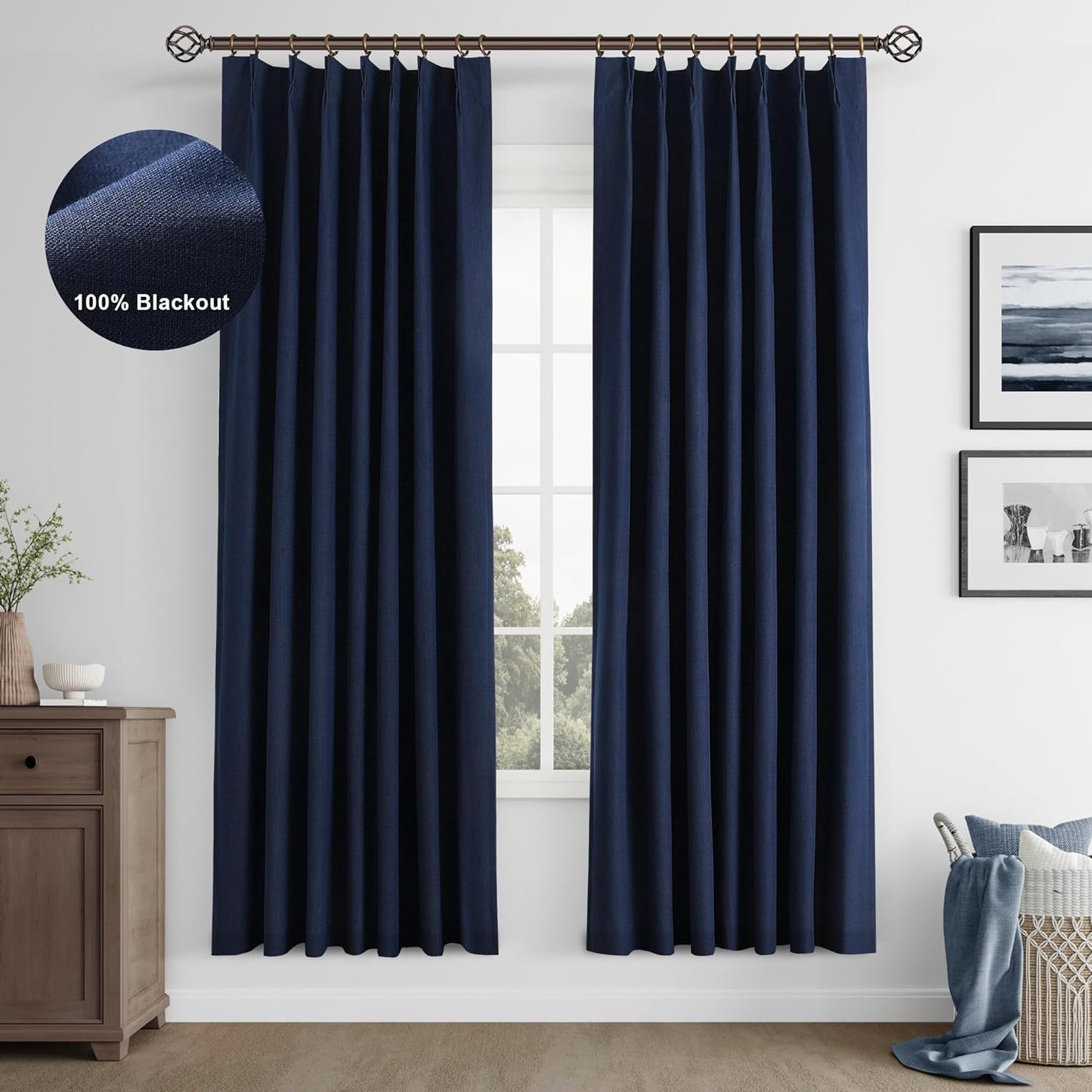 Joywell Cream Ivory Linen 100% Blackout Curtains 84 Inches Long,Pinch Pleated Back Tab Drapes with Hooks Light Blocking Thermal Insulated for Bedroom Living Room,W40 X L84,Natural Beige,2 Panels  Joywell Navy Blue 40W X 78L Inch X 2 Panels 