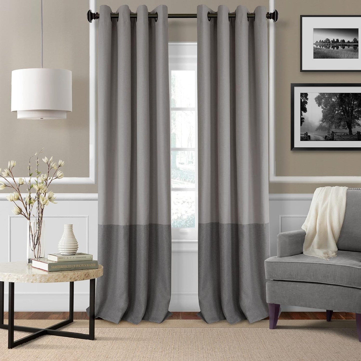 Elrene Home Fashions Braiden Color-Block Blackout Window Curtain, Single Panel, 52 in X 84 in (1 Panel), Linen  Elrene Home Fashions Grey 52" X 95" (1 Panel) 