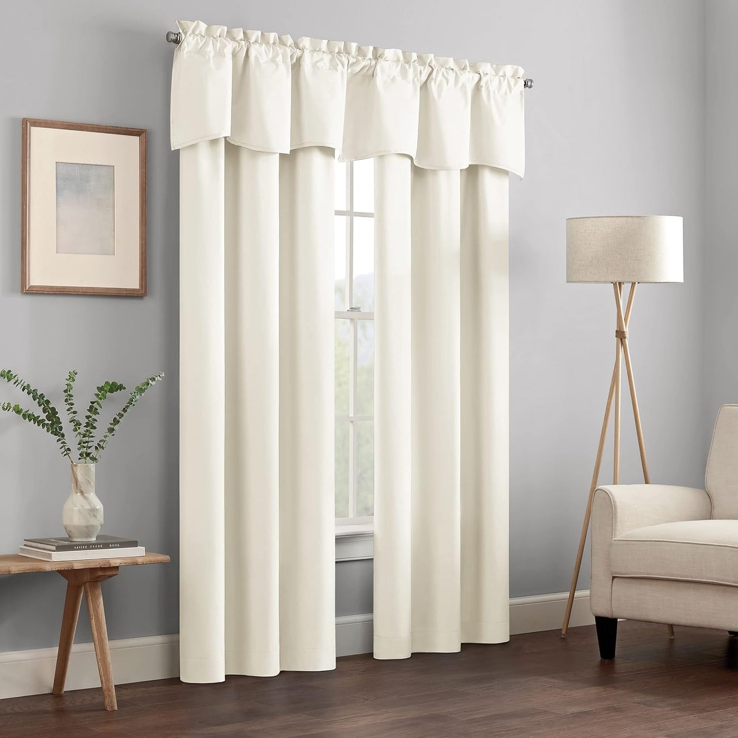 Eclipse Kendall Modern Scalloped Valance Rod Pocket Window Curtain for Kitchen or Bathroom, 42 in X 18 In, Ivory