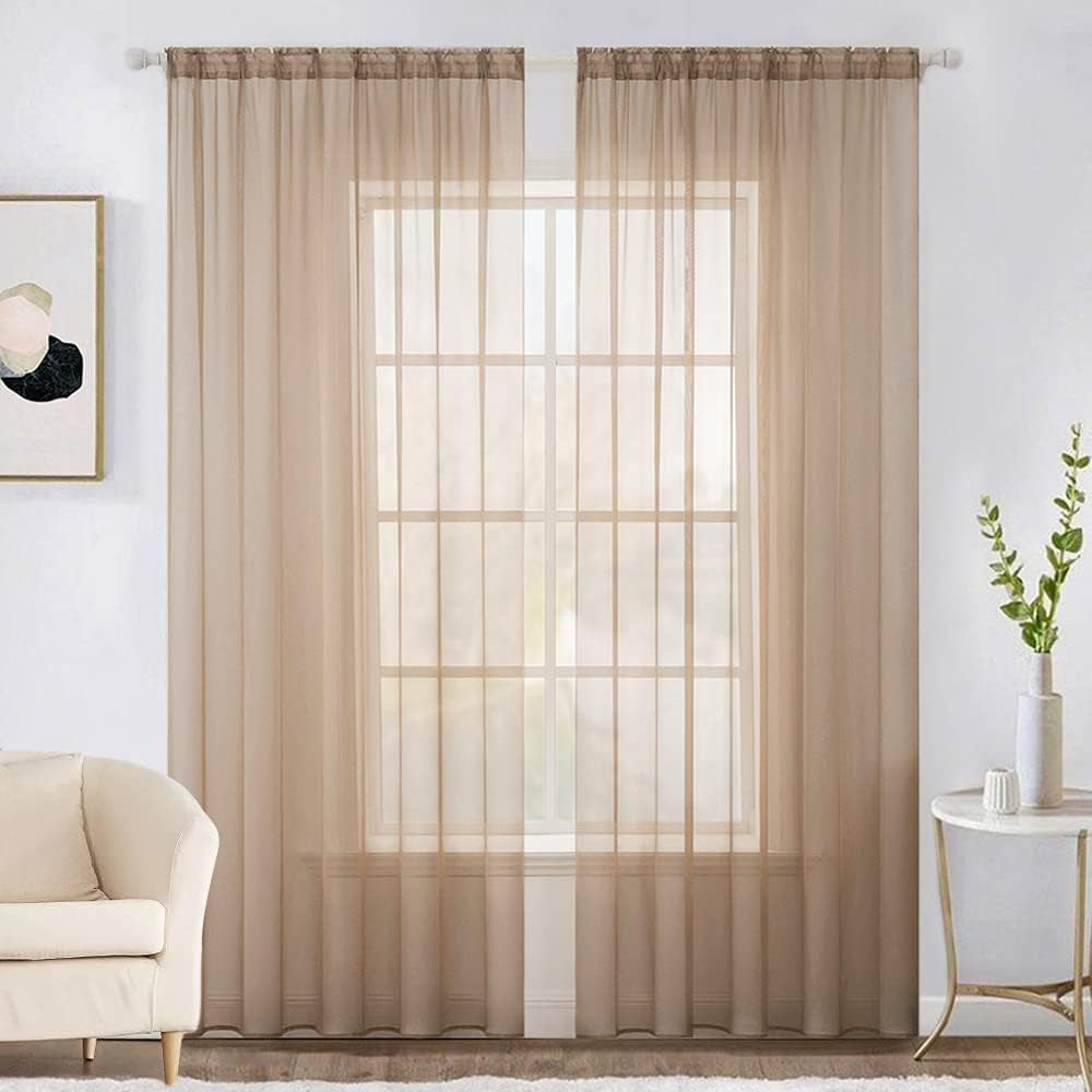 MIULEE White Sheer Curtains 96 Inches Long Window Curtains 2 Panels Solid Color Elegant Window Voile Panels/Drapes/Treatment for Bedroom Living Room (54 X 96 Inches White)  MIULEE Brown 54''W X 84''L 