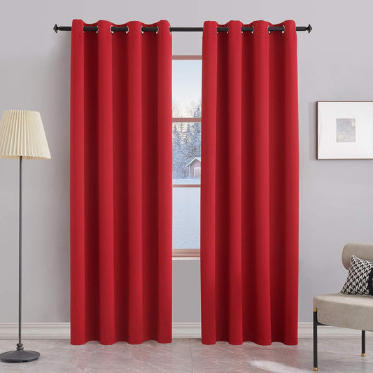 BERSWAY 99% Blackout Curtains & Drapes Panels 84 Inches Darkening Curtains - Thermal Insulated Curtain for Bedroom-Red 84 Inches Long Grommet Window Curtain 2 Panels Set,W 52" X L 84"  BERSWAY Red 52"Wx63"L 