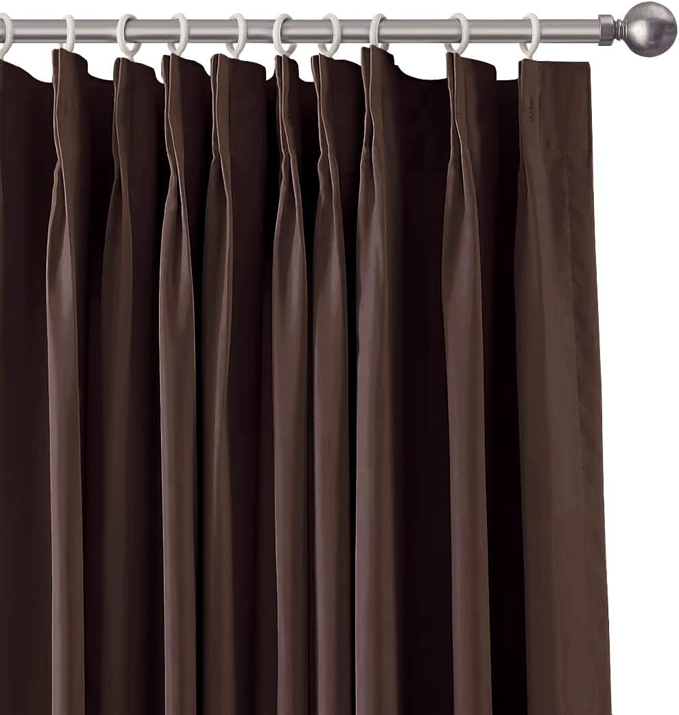 Pinch Pleat Solid Thermal Insulated 95% Chocolateout Patio Door Curtain Panel Drape for Traverse Rod and Track, Chocolate 38" W X 54" L (One Panel)